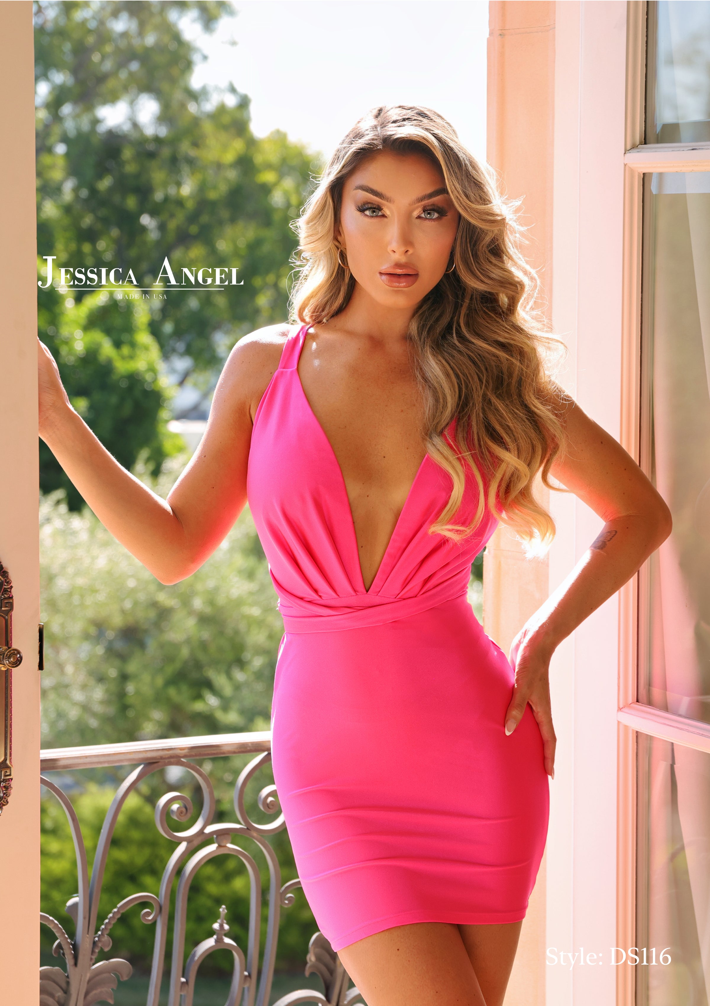 Jessica Angel Women's Elegant Plunge Cross-Back Mini Dress with Ruched Detailing, Perfect for Cocktail Parties, Special Occasions, and Night Outs XS